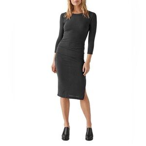 Michael Stars Christy Ruched Ribbed Dress - Grey - Size S